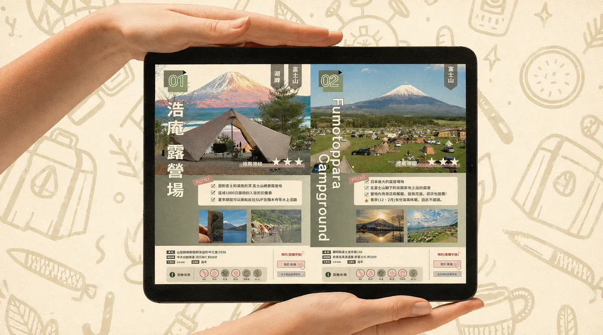 おすすめキャンプ場リストのプレビュー